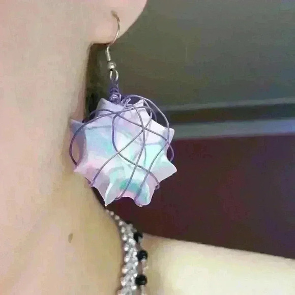 Sailor Moon inspired interstellar galaxy blue & pink marble unique wire earrings - Picture 3 of 13